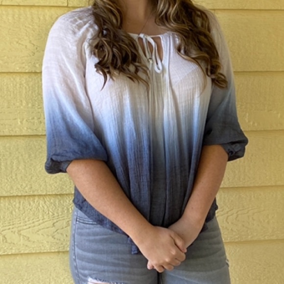 by & by Tops - Women’s By and by ombré white and blue half sleeve flowy blouse. Size Small